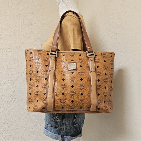 MCM Cognac Monogram Handbag Tote Bag AUTHENTIC - Picture 4 of 16